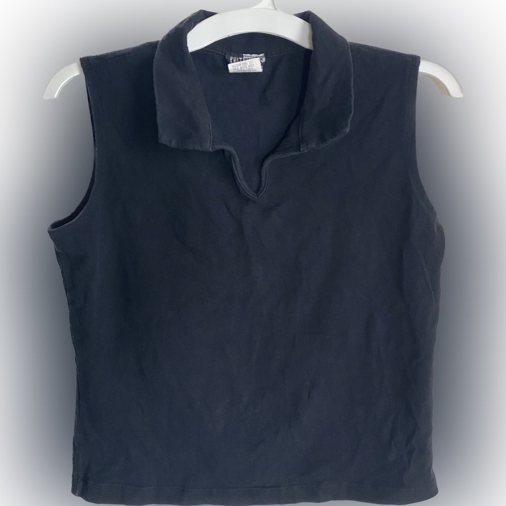 Vintage 90s Knit Works cropped stretch tank preppy collar juniors XL